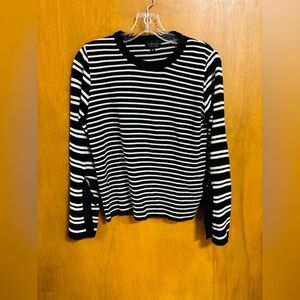 TOPSHOP Striped Bell Sleeve Buckle Pullover Sweater, Size 4